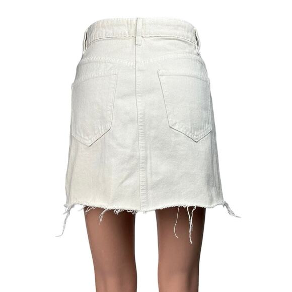 Zara White Button Up Frayed Hem Pencil Straight Jean Denim Mini Skirt Size XS - Picture 3 of 6